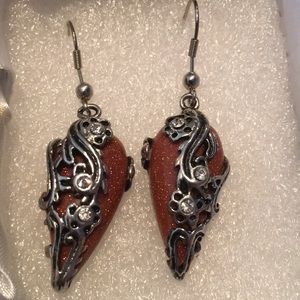 Red Goldstone and Austrian Crystal Earrings